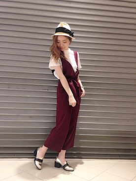 「ワインレッド」｜「アイテム（オールインワン・サロペット）」を使った、MIKIさん（レディース・158cm）の夏コーディネート