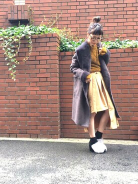 「OSMOSIS（オズモーシス）のアイテム（ムートンコート）」を使った、MIKIさん（レディース・158cm）の秋コーディネート