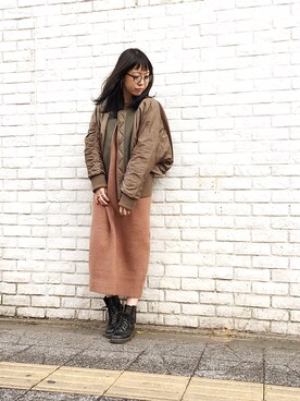 「OSMOSIS（オズモーシス）のアイテム（ブルゾン）」を使った、MIKIさん（レディース・158cm）の冬コーディネート