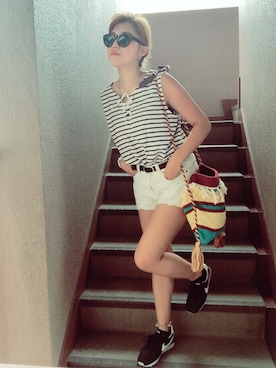 「Amina（アミナ）のアイテム（バッグ）」を使った、楓さん（レディース・158cm）の夏コーディネート