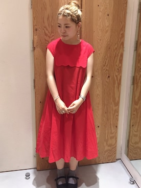 「アイテム（ワンピース/ドレス、レッド系）」を使った、アトリエドゥサボンさん（レディース・157cm）の夏コーディネート