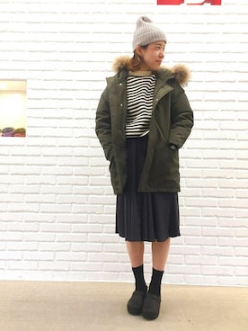 「ボーダーニット」｜ニシヤマさん（レディース・163cm）の冬コーディネート