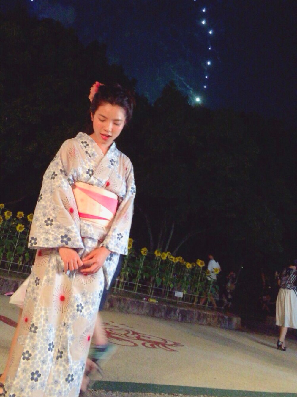 「浴衣、花火大会、花火」｜「no brandのアイテム（浴衣、ホワイト系）」を使った、Soraさん（レディース・160cm）の夏コーディネートの1枚目の写真
