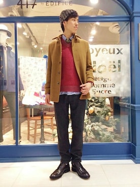 「EDIFICE（エディフィス）のアイテム（ニットキャップ/ビーニー）」を使った、417 by EDIFICE立川店さん（メンズ・173cm）の冬コーディネート