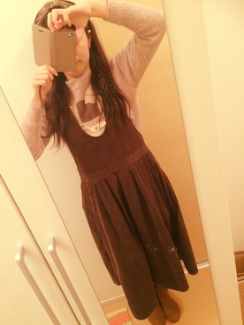「マスタードイエロー」｜「アイテム（オールインワン・サロペット）」を使った、sasaki＊さん（レディース・158cm）の冬コーディネート