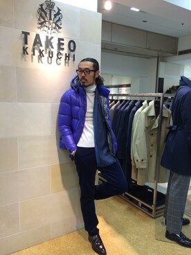 「TAKEO KIKUCHI（タケオキクチ）のアイテム（ブルゾン）」を使った、荒井さん（メンズ・186cm）の秋コーディネート