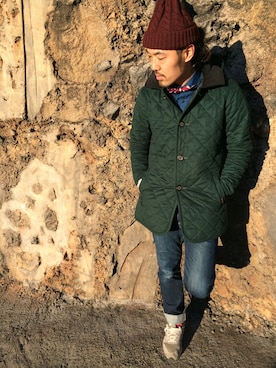 「TAKEO KIKUCHI（タケオキクチ）のアイテム（ブルゾン）」を使った、荒井さん（メンズ・186cm）の冬コーディネート