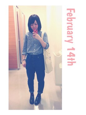 「ハイウエストデニム」｜haruka chizuwaさん（レディース・155cm）の冬コーディネート