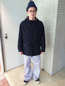 「ネイビー×ホワイト」｜「アイテム（その他アウター）」を使った、Mdskさん（メンズ・173cm）の冬コーディネート