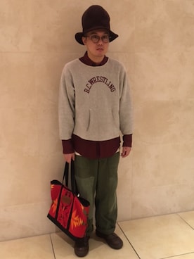 「シャツ×スウェット」｜「アイテム（帽子）」を使った、Mdskさん（メンズ・173cm）の秋コーディネート