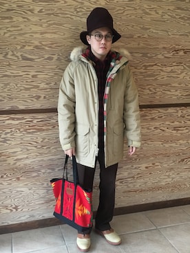 「GDC（ジーディーシー）のアイテム（ハット）」を使った、Mdskさん（メンズ・173cm）の冬コーディネート