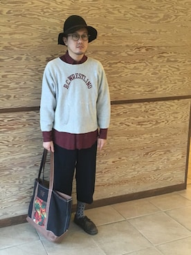 「シャツ×スウェット」｜「アイテム（帽子）」を使った、Mdskさん（メンズ・173cm）の春コーディネート