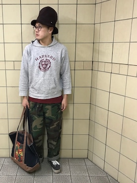 「GDC（ジーディーシー）のアイテム（ハット）」を使った、Mdskさん（メンズ・173cm）の秋コーディネート