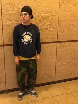 「カモ柄」｜「アイテム（スウェット）」を使った、Mdskさん（メンズ・173cm）の秋コーディネート