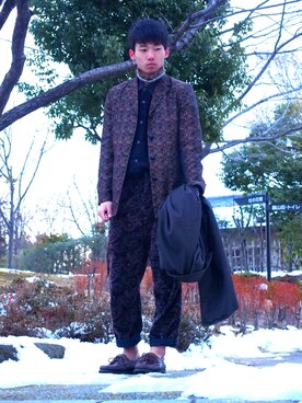 「アイテム（ステンカラーコート）」を使った、MÏZǕKÏさん（メンズ・170cm・10代）の冬コーディネート