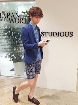 「STUDIOUS（ステュディオス）のアイテム（その他シューズ）」を使った、河野さん（メンズ・180cm）の夏コーディネート