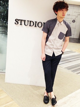 「STUDIOUS（ステュディオス）のアイテム（その他シューズ）」を使った、河野さん（メンズ・180cm）の夏コーディネート