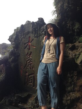 「达衣岩のアイテム（その他アウター、ブルー系）」を使った、DAREliarさん（レディース・156cm）の秋コーディネート