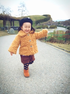 「西松屋（ニシマツヤ）のアイテム（その他パンツ、ブラウン系）」を使った、がっきーさん（レディース・160cm）の冬コーディネート