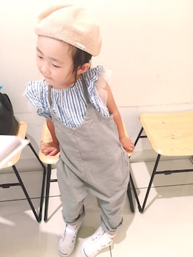 「koreaのアイテム（サロペット/オーバーオール、グレー系）」を使った、がっきーさん（レディース・160cm）の夏コーディネート