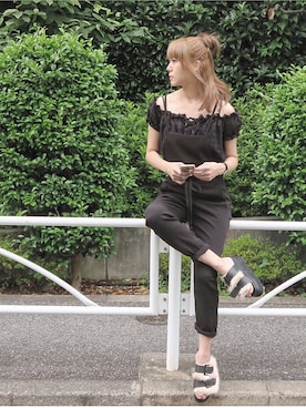 「アイテム（サロペット/オーバーオール）」を使った、Yukimiさん（レディース・168cm）の夏コーディネート