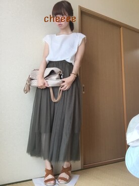 「透け素材」｜「アイテム（シャツ/ブラウス）」を使った、Chie_eさん（レディース・159cm）の夏コーディネート