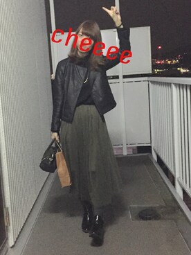 「VIS（ビス）のアイテム（ライダースジャケット）」を使った、Chie_eさん（レディース・159cm）の秋コーディネート