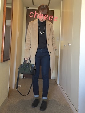 「カラーソックス」｜「アイテム（チェスターコート）」を使った、Chie_eさん（レディース・159cm）の冬コーディネート