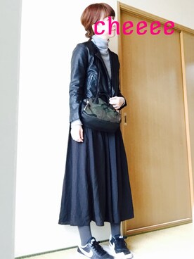 「VIS（ビス）のアイテム（ライダースジャケット）」を使った、Chie_eさん（レディース・159cm）の冬コーディネート