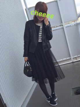 「VIS（ビス）のアイテム（ライダースジャケット）」を使った、Chie_eさん（レディース・159cm）の冬コーディネート