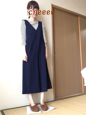 「7分袖」｜「アイテム（オールインワン・サロペット）」を使った、Chie_eさん（レディース・159cm）の秋コーディネート