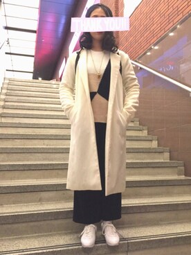 「ホワイトスニーカー」｜「アイテム（ハンチング/ベレー帽）」を使った、chi◟́◞̀ さん（レディース・160cm）の冬コーディネート