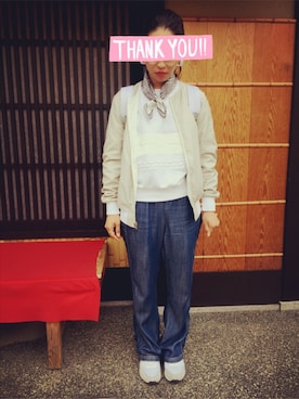 「EMODA」｜「アイテム（MA-1）」を使った、chi◟́◞̀ さん（レディース・160cm）の春コーディネート
