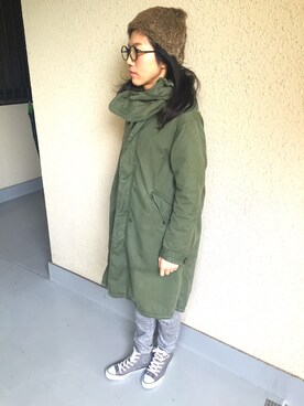「flower（フラワー）のアイテム（ミリタリージャケット）」を使った、yuccaさん（レディース・163cm）の冬コーディネート