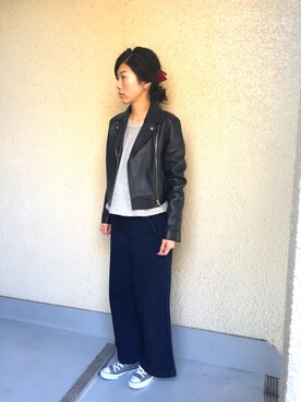 「alexanderwang（アレキサンダーワン）のアイテム（ライダースジャケット）」を使った、yuccaさん（レディース・163cm）の春コーディネート