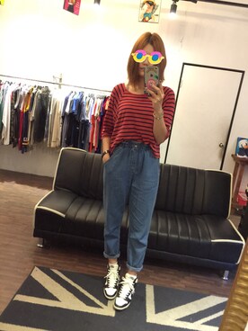「lativ（ラティーヴ）のアイテム（デニムパンツ、ブルー系）」を使った、la uさん（レディース・166cm）の秋コーディネート