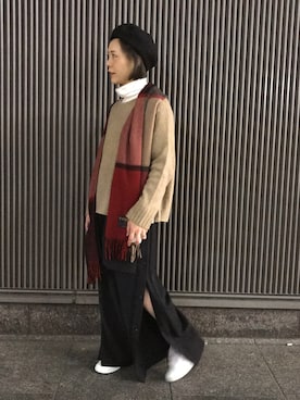 「INFIELDER DESIGN（インフィールダーデザイン）のアイテム（ニットキャップ/ビーニー）」を使った、mika tamuraさん（レディース・158cm）の冬コーディネート