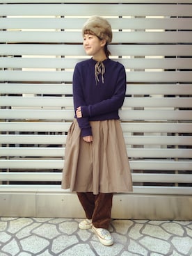 「BEAMS BOY（ビームスボーイ）のアイテム（パンツ）」を使った、あさやま ふうこさん（レディース・158cm）の冬コーディネート