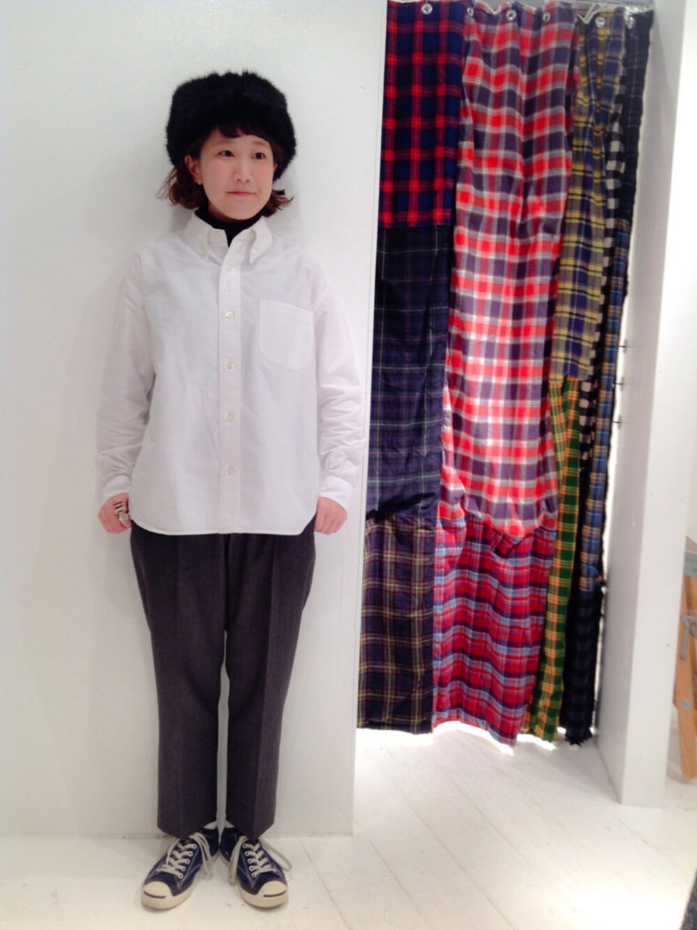 「秋のコーデ、BEAMS、BEAMS BOY」｜「CONVERSEの●CONVERSE / タイムライン ジャックパーセル 80s☆（スニーカー、ブルー系）」を使った、あさやま ふうこさん（レディース・158cm）の秋コーディネートの1枚目の写真