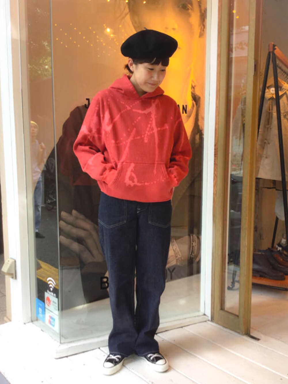 「デニム、Buzz Rickson、BEAMS、BEAMS BOY」｜「BEAMS BOYのBEAMS BOY / 配色ベレー（ハンチング/ベレー帽、ブルー系）」を使った、あさやま ふうこさん（レディース・158cm）の夏コーディネートの1枚目の写真