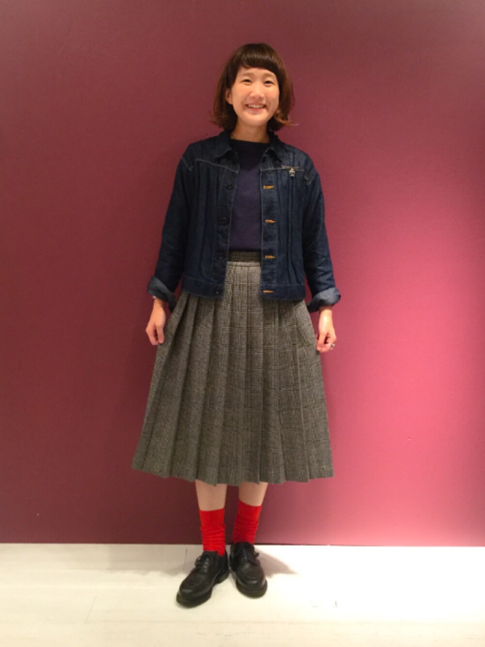 「BEAMS、BEAMS BOY」｜「BEAMS BOYのBEAMS BOY / 天竺 バスクシャツ 7分袖（Tシャツ/カットソー、ブルー系）」を使った、あさやま ふうこさん（レディース・158cm）の秋コーディネートの1枚目の写真