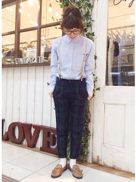 「Ungrid（アングリッド）のアイテム（サスペンダー）」を使った、makiさん（レディース・158cm）の冬コーディネート