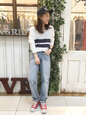 「テーパードデニム」｜makiさん（レディース・158cm）の春コーディネート