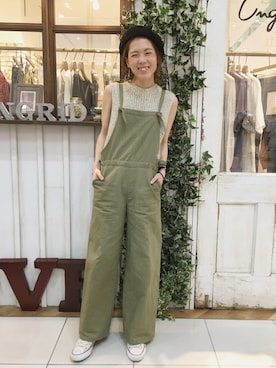 「ノースリーブニット」｜「アイテム（オールインワン・サロペット）」を使った、makiさん（レディース・158cm）の春コーディネート