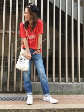 「テーパードデニム」｜makiさん（レディース・158cm）の夏コーディネート