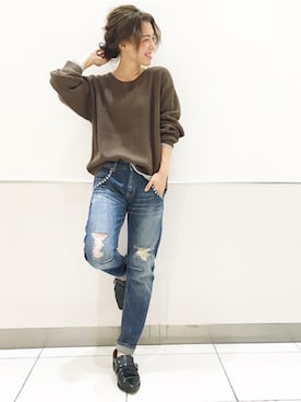 「クルーネックニット」｜makiさん（レディース・158cm）の秋コーディネート