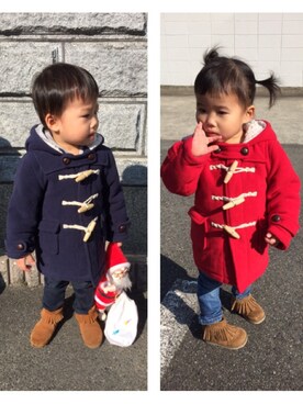 「双子コーデ」｜「アイテム（ダッフルコート）」を使った、YOSHIさん（キッズ・80cm）の冬コーディネート