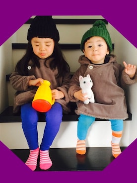 「Handmade（ハンドメイド）のアイテム（その他アウター）」を使った、s☃k♨︎さん（キッズ・100cm）の冬コーディネート