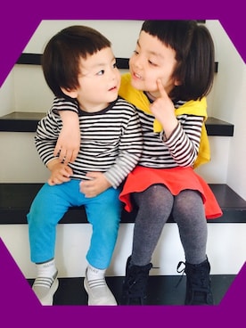 「ボーダーTシャツ」｜s☃k♨︎さん（キッズ・110cm）の春コーディネート