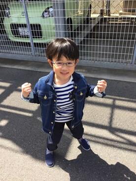 「apres les cours（アプレレクール）のアイテム（デニムジャケット）」を使った、ゆうせい☆そうすけさん（キッズ・110cm）の春コーディネート